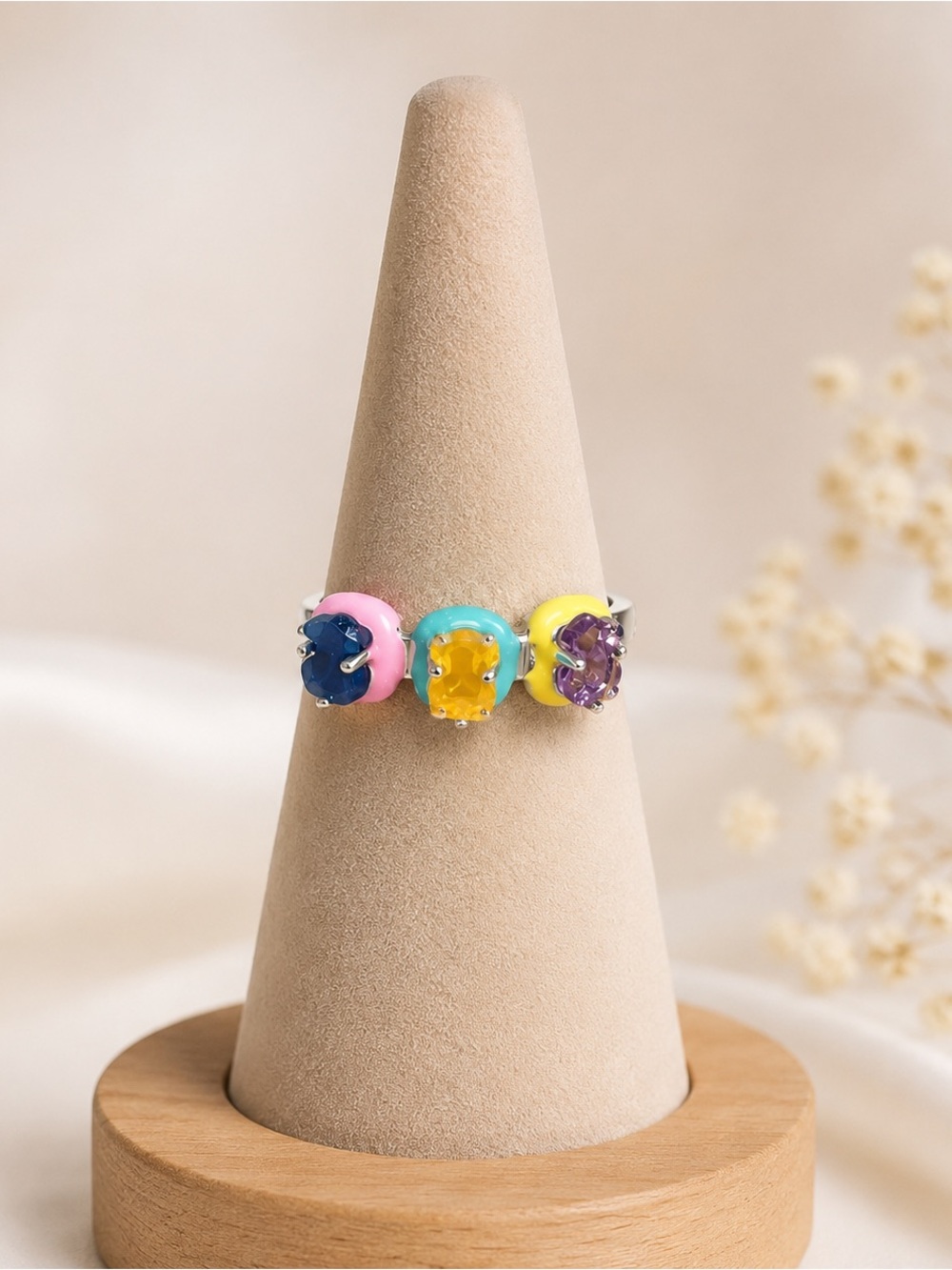 5 Colorful Multi-Stone Ring sterling silver 925